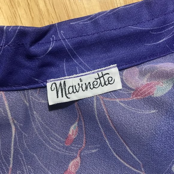 Vintage Mavinette Dress Women's Small/Medium Purple Pink Blue Floral Pattern 3/4 - Picture 8 of 16